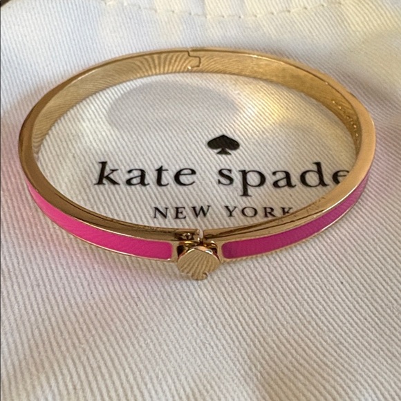 Kate Spade Gold and Pink Enamel bangle bracelet with spade clasp- Preowned - Picture 2 of 8